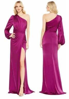 Ieena for Mac Duggal 11688 Fuchsia Gown Satin Ruched One Shoulder Fuchsia NWT 2